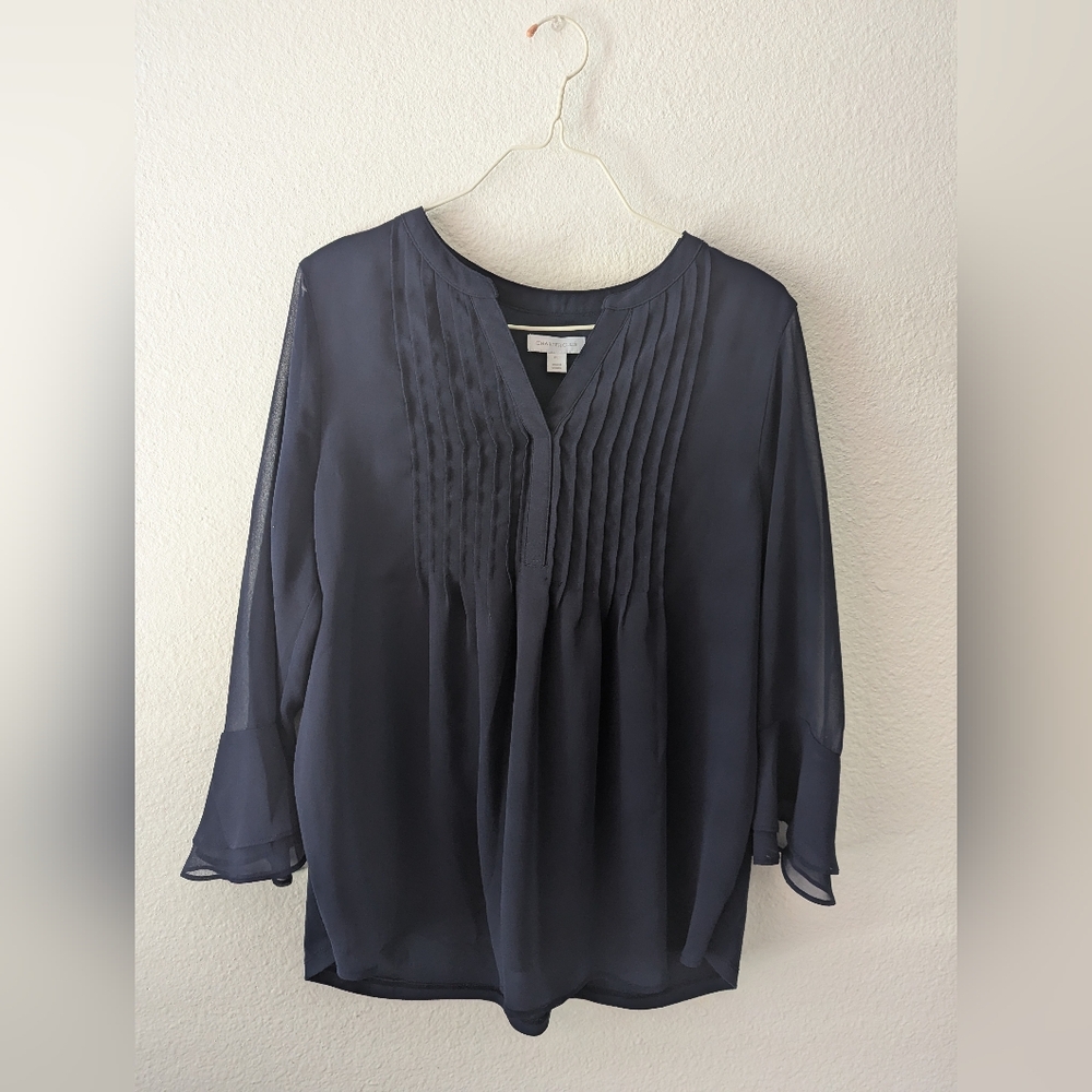 Charter Club Women's Navy Blue PL V Neck Blouse